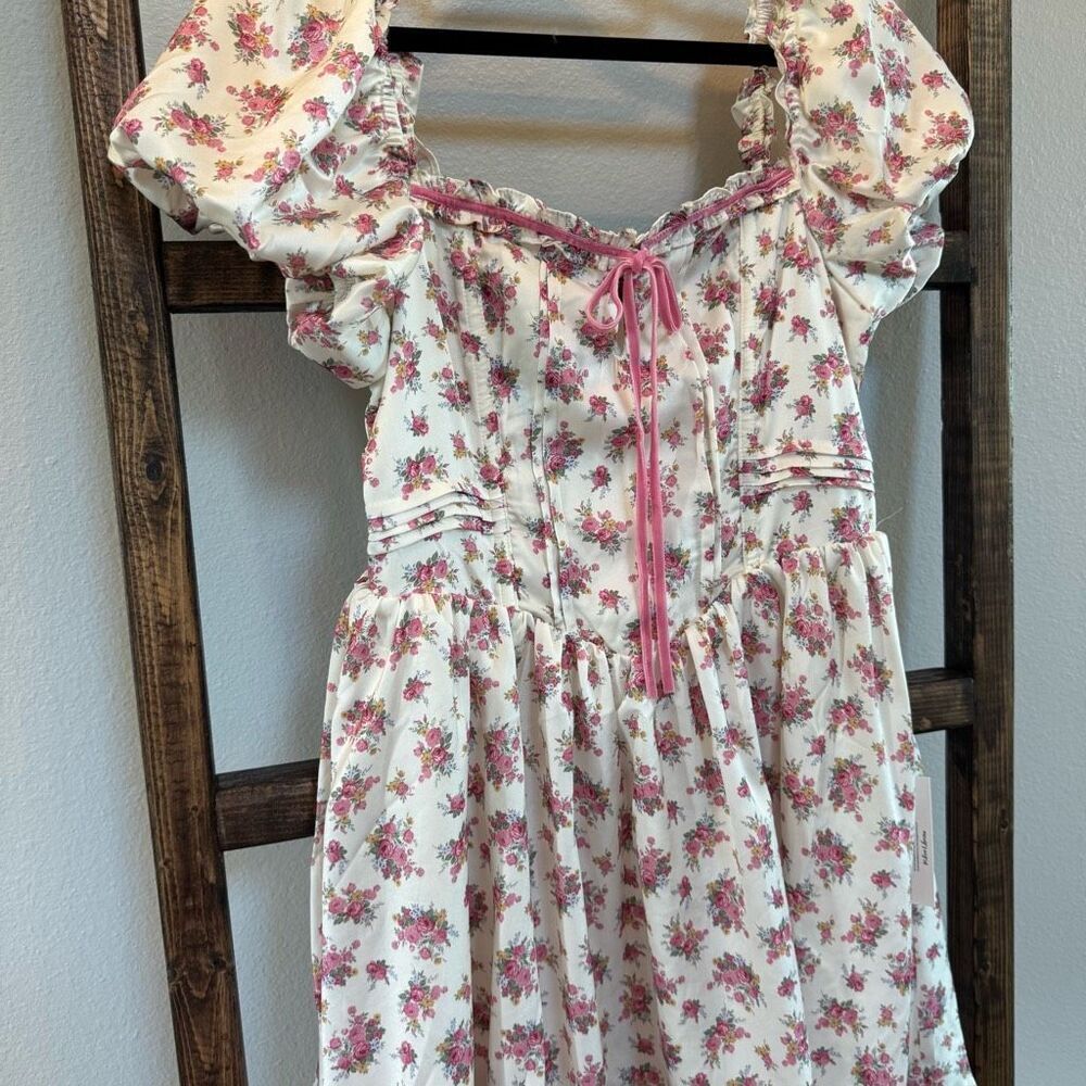 For Love & Lemons Etienne Mini Dress Medium Floral Coquette Corset Puff NWT - Picture 7 of 9